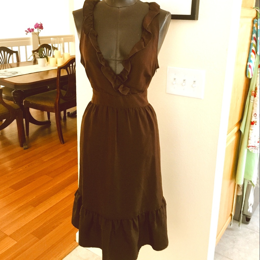 Anthopologie Maeve Brown silk dress sz 10